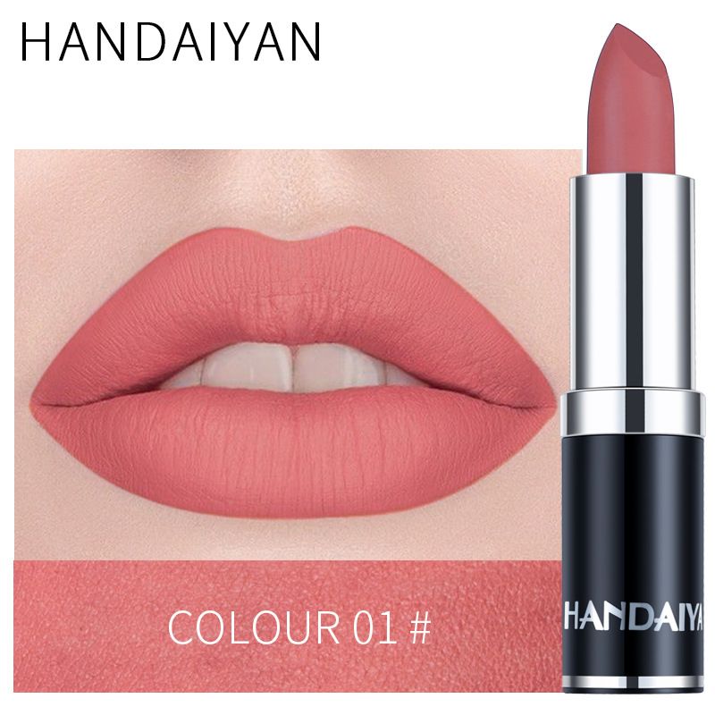 1pc HANDAIYAN 12 Colors Matte Velvet Lipstick Waterproof Long Lasting Non-stick Cup Don't Drop Color Lipstick
