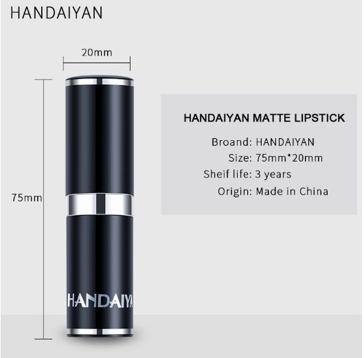 1pc HANDAIYAN 12 Colors Matte Velvet Lipstick Waterproof Long Lasting Non-stick Cup Don't Drop Color Lipstick