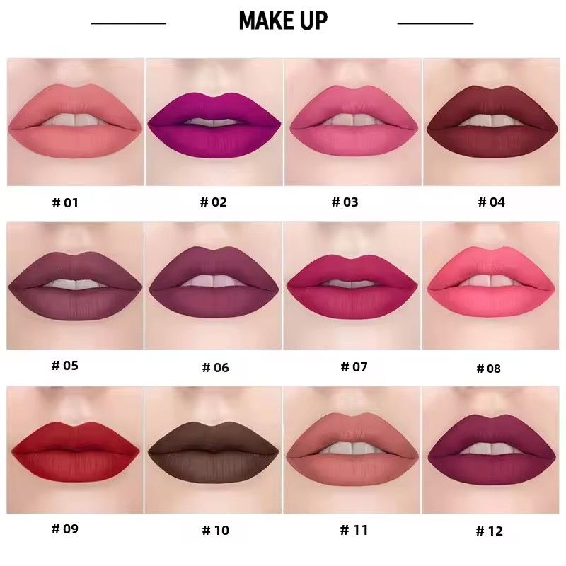 1pc HANDAIYAN 12 Colors Matte Velvet Lipstick Waterproof Long Lasting Non-stick Cup Don't Drop Color Lipstick