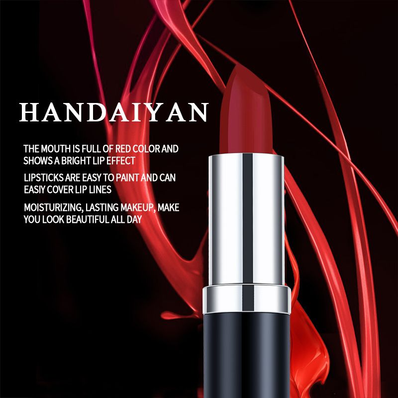 1pc HANDAIYAN 12 Colors Matte Velvet Lipstick Waterproof Long Lasting Non-stick Cup Don't Drop Color Lipstick