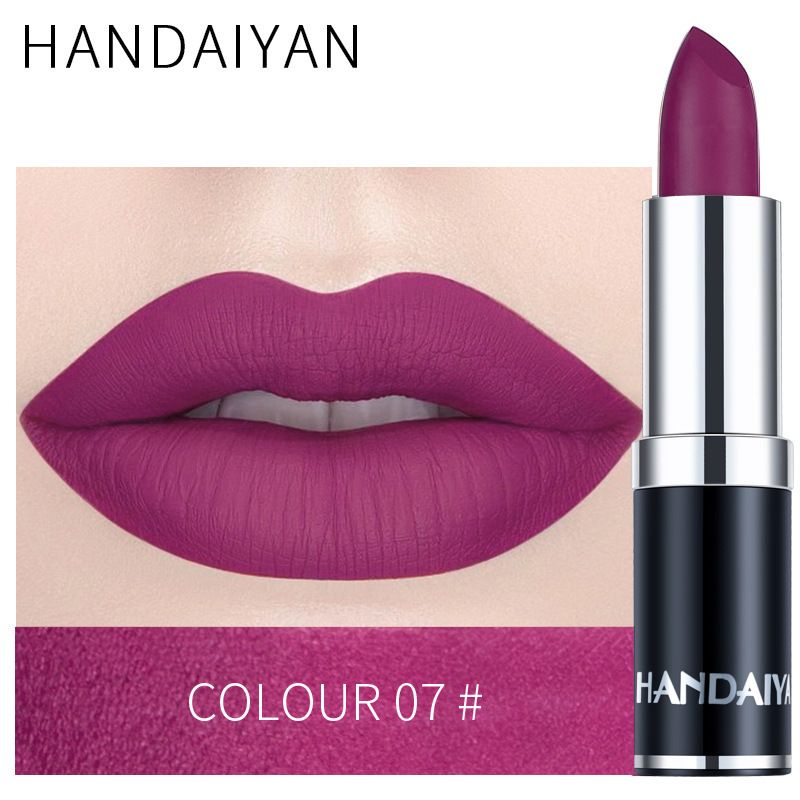 1pc HANDAIYAN 12 Colors Matte Velvet Lipstick Waterproof Long Lasting Non-stick Cup Don't Drop Color Lipstick