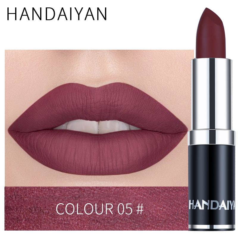 1pc HANDAIYAN 12 Colors Matte Velvet Lipstick Waterproof Long Lasting Non-stick Cup Don't Drop Color Lipstick