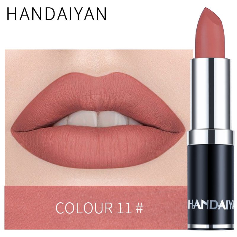 1pc HANDAIYAN 12 Colors Matte Velvet Lipstick Waterproof Long Lasting Non-stick Cup Don't Drop Color Lipstick