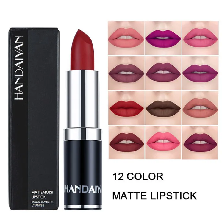 1pc HANDAIYAN 12 Colors Matte Velvet Lipstick Waterproof Long Lasting Non-stick Cup Don't Drop Color Lipstick