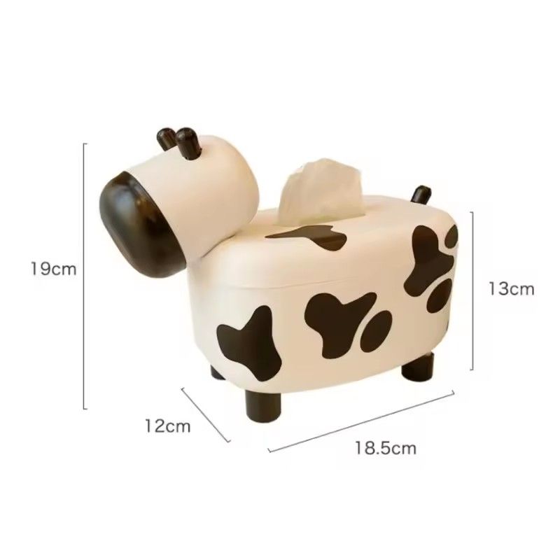 2 In 1 Tissue Box Holder With Toothpick Dispenser Cow Shaped Desktop Paper Organizer Napkin Storage Box Home Decoration