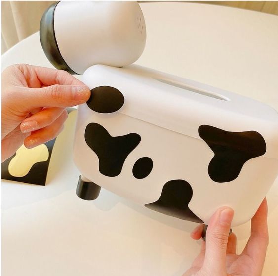 2 In 1 Tissue Box Holder With Toothpick Dispenser Cow Shaped Desktop Paper Organizer Napkin Storage Box Home Decoration