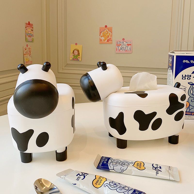 2 In 1 Tissue Box Holder With Toothpick Dispenser Cow Shaped Desktop Paper Organizer Napkin Storage Box Home Decoration