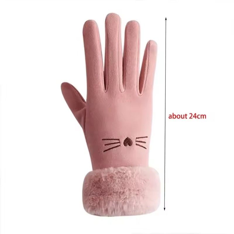 Winter Women's Cashmere Warm Suede Bicycle Gloves, Regular Thick Velvet Plush Wrist, Women's Touch Screen Driving Gloves
