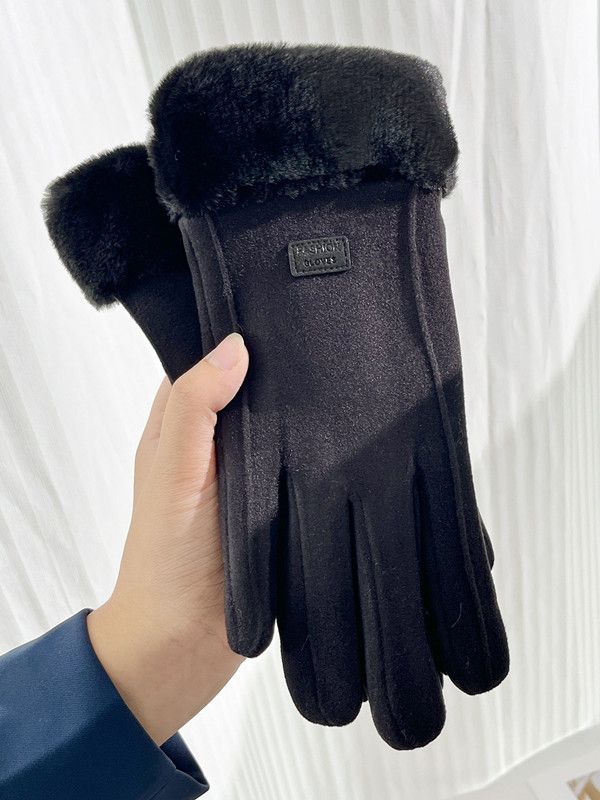 Winter Female Cashmere Warm Suede Leather Cycling Mittens Double Thick Velvet Plush Wrist Women Touch Screen Driving Gloves