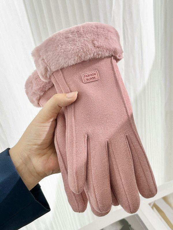 Winter Female Cashmere Warm Suede Leather Cycling Mittens Double Thick Velvet Plush Wrist Women Touch Screen Driving Gloves