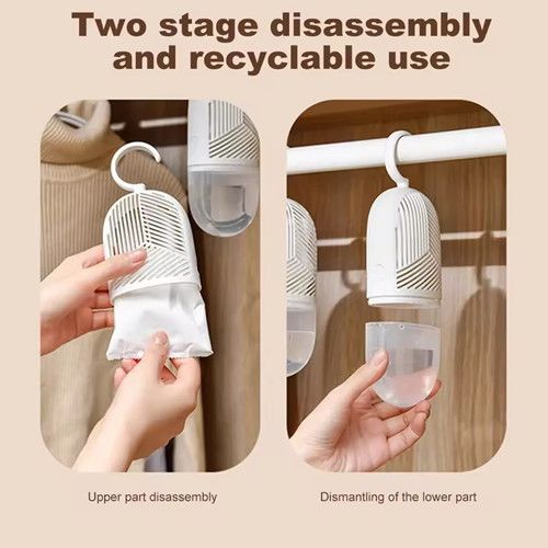 Clothes Dehumidification Box Reusable Hanging Dehumidifier Packs Anti-Mold with Water Collector&Hook for Wardrobe Closet Cabinet