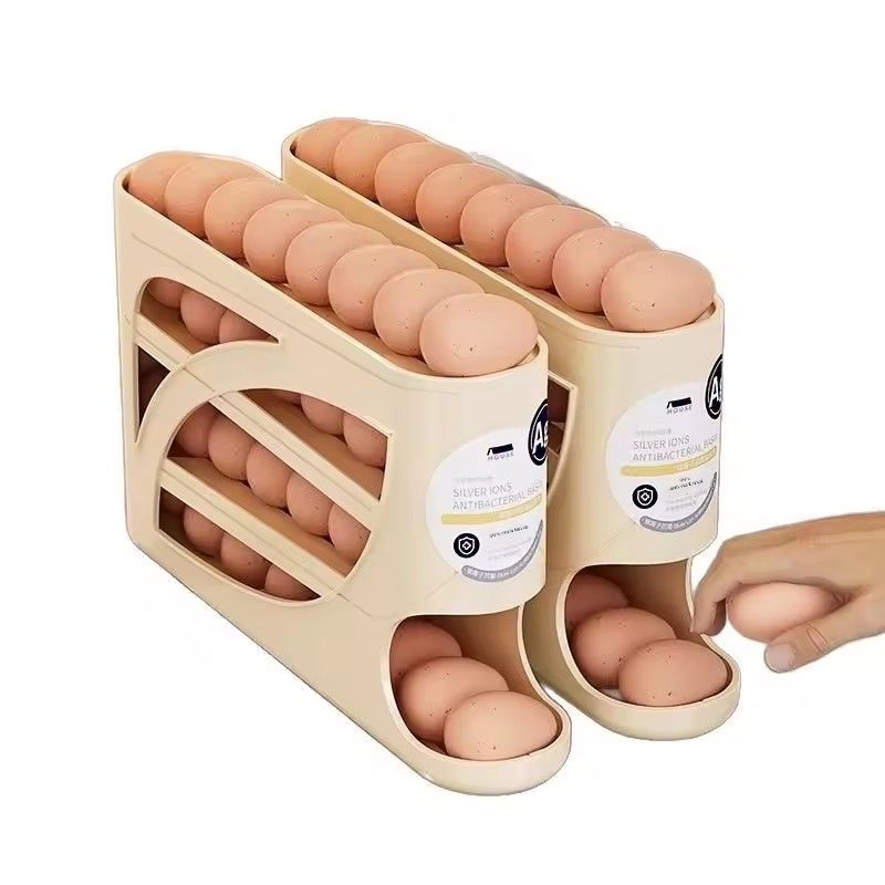 Rolling Slide Egg Storage Box Large Capacity Egg Roller Rack Fridge Side Door Storage Rack Space Saving For Kitchen Refrigerator