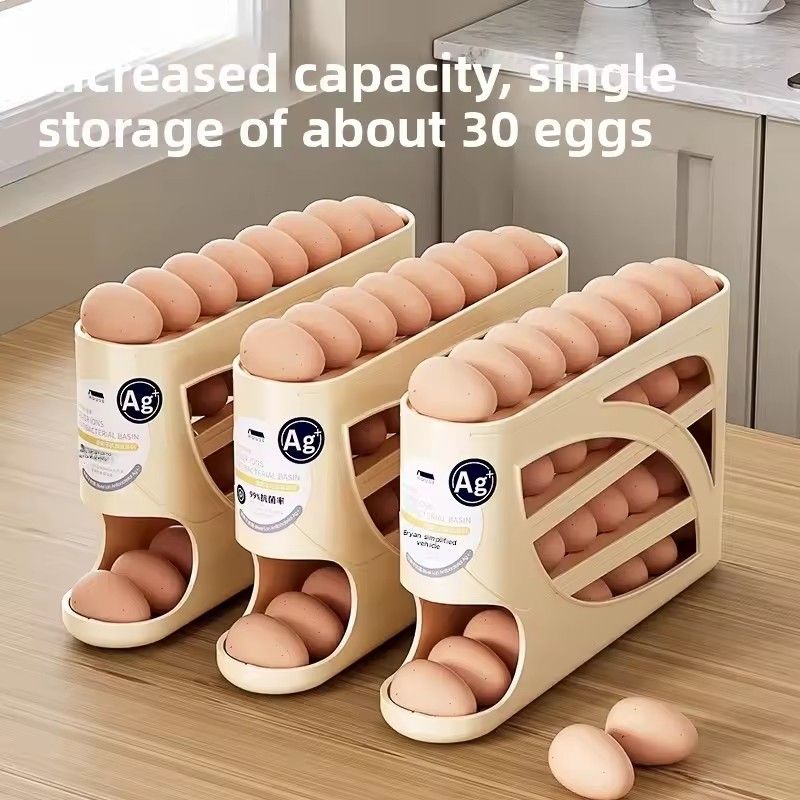 Rolling Slide Egg Storage Box Large Capacity Egg Roller Rack Fridge Side Door Storage Rack Space Saving For Kitchen Refrigerator