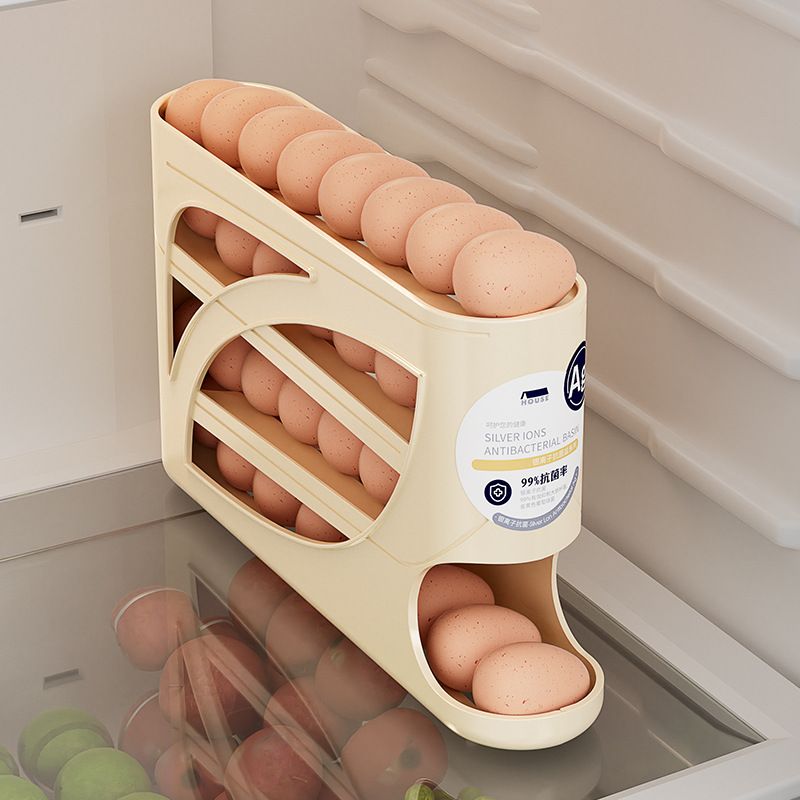Rolling Slide Egg Storage Box Large Capacity Egg Roller Rack Fridge Side Door Storage Rack Space Saving For Kitchen Refrigerator