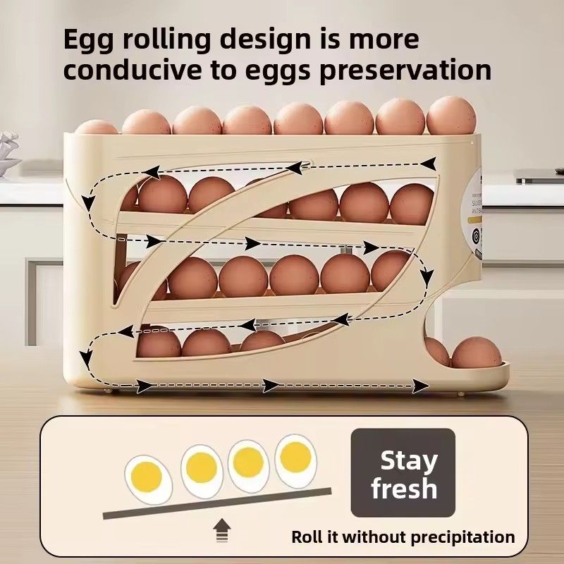 Rolling Slide Egg Storage Box Large Capacity Egg Roller Rack Fridge Side Door Storage Rack Space Saving For Kitchen Refrigerator
