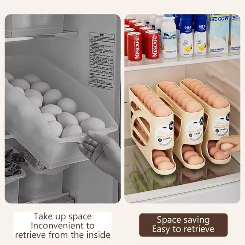 Rolling Slide Egg Storage Box Large Capacity Egg Roller Rack Fridge Side Door Storage Rack Space Saving For Kitchen Refrigerator
