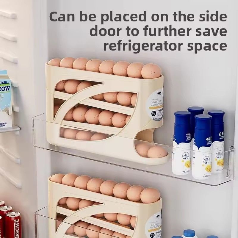 Rolling Slide Egg Storage Box Large Capacity Egg Roller Rack Fridge Side Door Storage Rack Space Saving For Kitchen Refrigerator