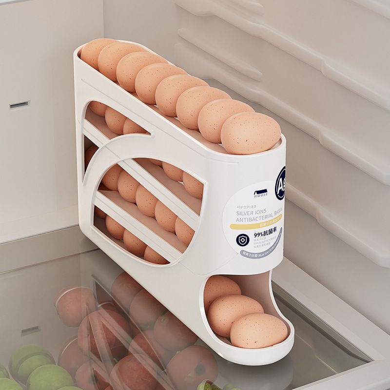 Rolling Slide Egg Storage Box Large Capacity Egg Roller Rack Fridge Side Door Storage Rack Space Saving For Kitchen Refrigerator