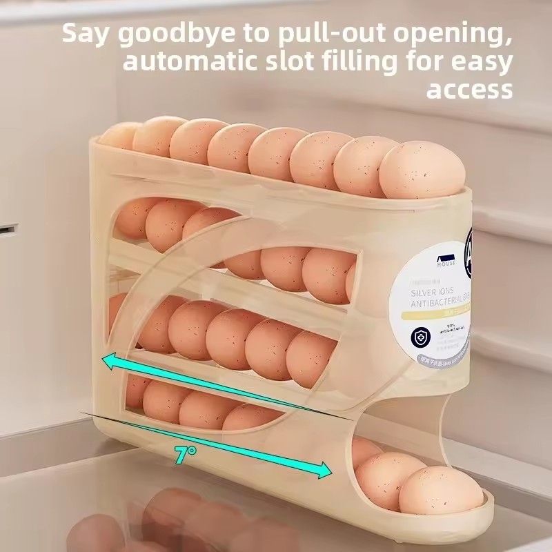 Rolling Slide Egg Storage Box Large Capacity Egg Roller Rack Fridge Side Door Storage Rack Space Saving For Kitchen Refrigerator