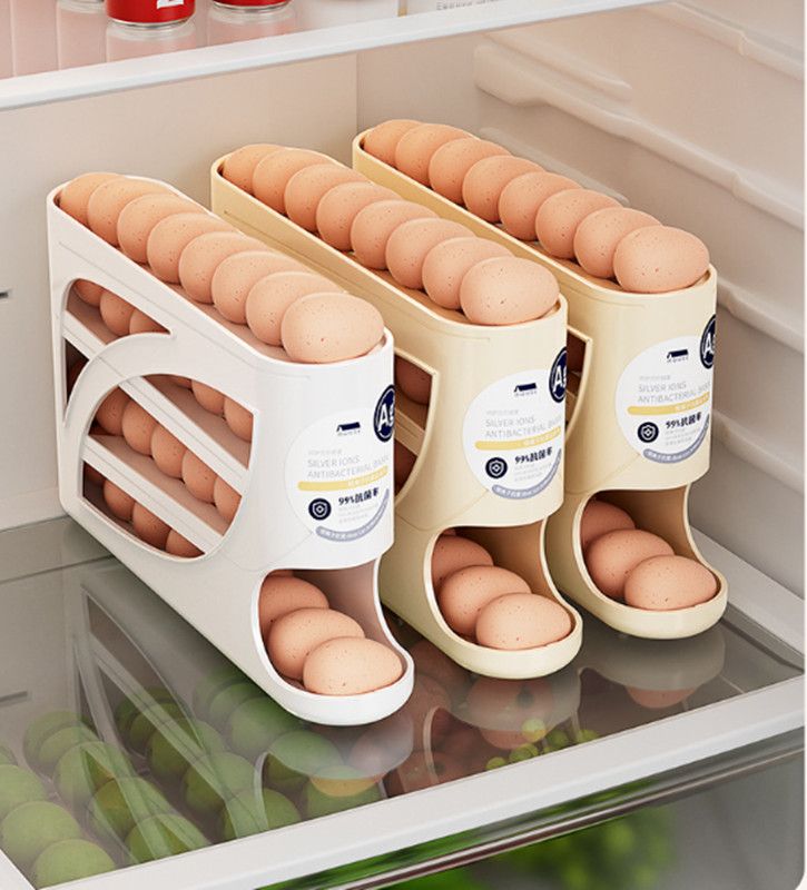 Rolling Slide Egg Storage Box Large Capacity Egg Roller Rack Fridge Side Door Storage Rack Space Saving For Kitchen Refrigerator