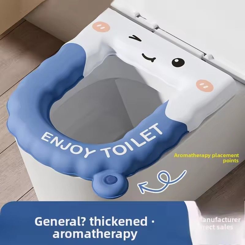 Universal Adhesive Waterproof And Anti Slip Toilet Seat Cover Cartoon Handheld Toilet Seat Gasket Reusable Bathroom Accessory