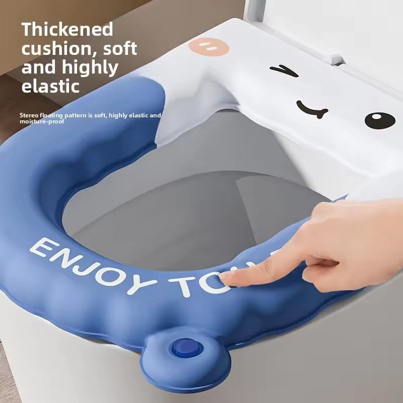 Universal Adhesive Waterproof And Anti Slip Toilet Seat Cover Cartoon Handheld Toilet Seat Gasket Reusable Bathroom Accessory