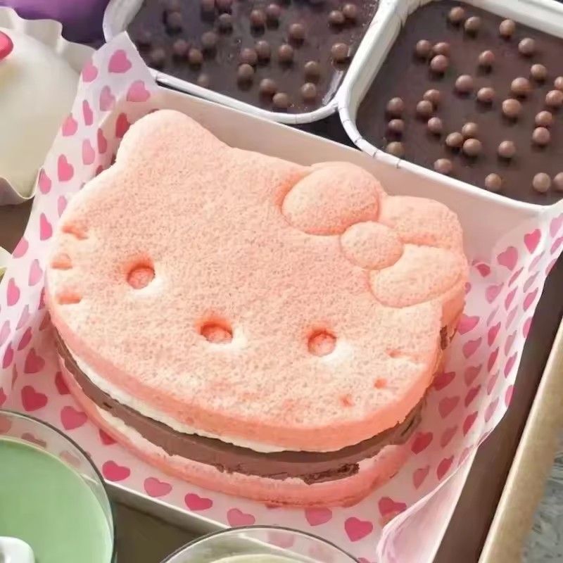 1pc Kawaii 3D Pink Hello Kitty Cookie Baking Mold Cute Cartoon Bow Cake Rice Ball Seal Baking Tool Stamping Gift