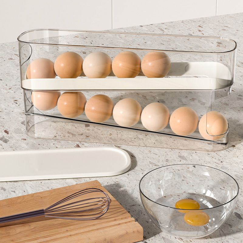 Bilayer Fridge Egg Storage Box Automatic Rolling Eggs Holder Rack Ladder Style Refrigerator Eggs Dispenser Egg Organizers Holder