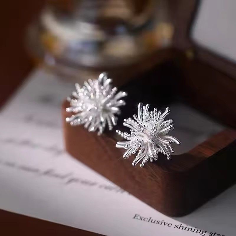 Real 925 Sterling Silver Shiny Zircon Fireworks Stud Earrings For Women Romantic Fine Jewelry Light Luxury Accessories