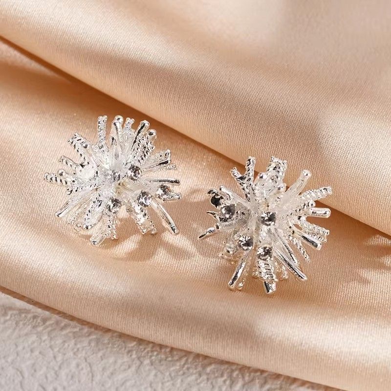 Real 925 Sterling Silver Shiny Zircon Fireworks Stud Earrings For Women Romantic Fine Jewelry Light Luxury Accessories
