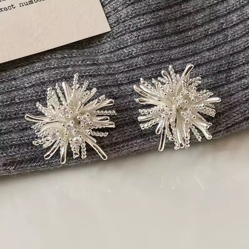 Real 925 Sterling Silver Shiny Zircon Fireworks Stud Earrings For Women Romantic Fine Jewelry Light Luxury Accessories