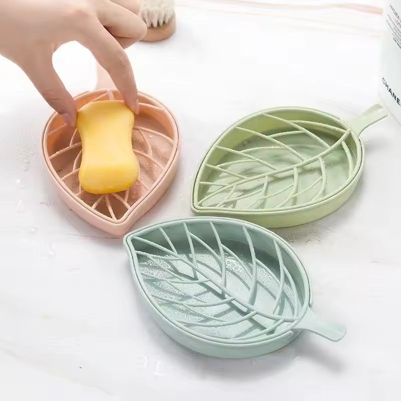 3PCS Concise Design Green Leaf Shape Soap Dish Tray Creative Plant Plastic Soap Saver Holder Household Bathroom Washing Supplies