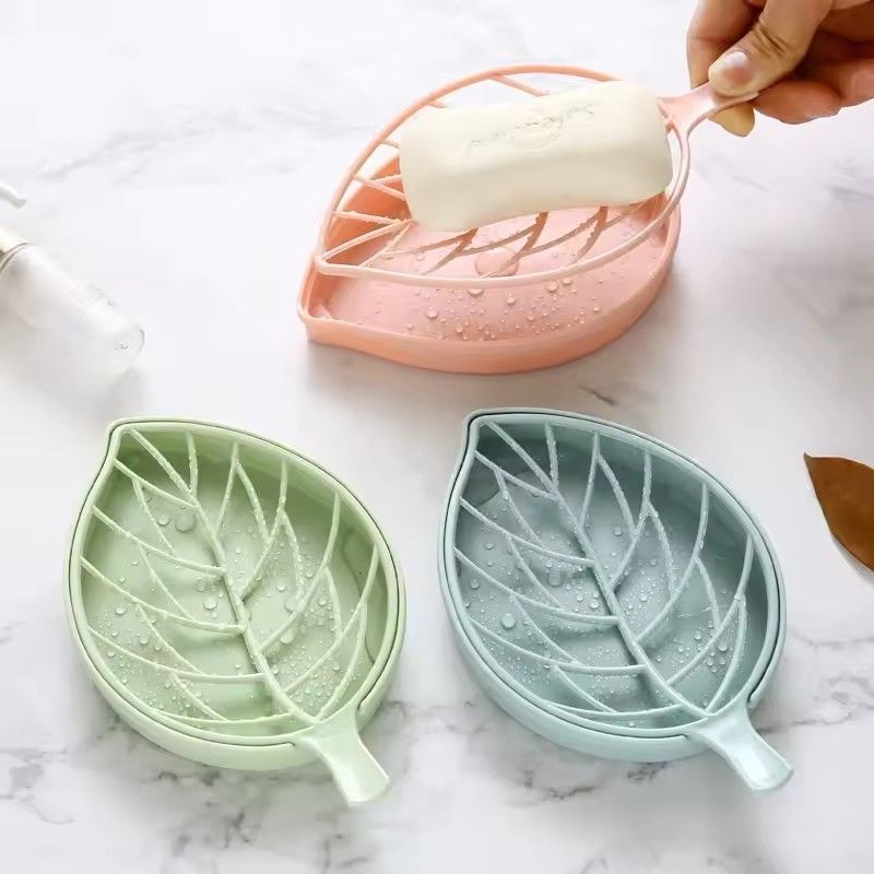 3PCS Concise Design Green Leaf Shape Soap Dish Tray Creative Plant Plastic Soap Saver Holder Household Bathroom Washing Supplies