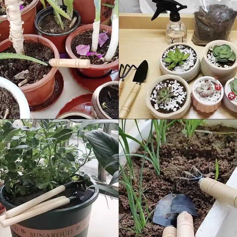 3PCS/1Set Mini Gardening Tools Set Portable Small Gardening Tool With Handles Shovel Rake Indoor Gardening Planting Flower Tools C-682