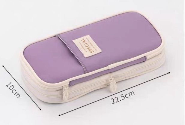1PC Macaron Color Canvas Stationery Bag Simple Dual Zipper Student Expandable Pen Case Multi-Functional Retractable Pencil Bag
