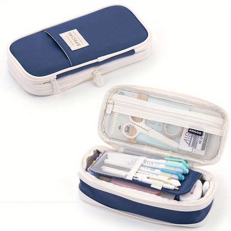 1PC Macaron Color Canvas Stationery Bag Simple Dual Zipper Student Expandable Pen Case Multi-Functional Retractable Pencil Bag