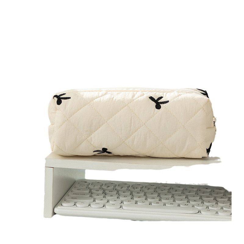 Cotton Quilted Bow Pencil Bags Floral INS Style Student Pen Pouch Large-Capacity Stationery Supplies
