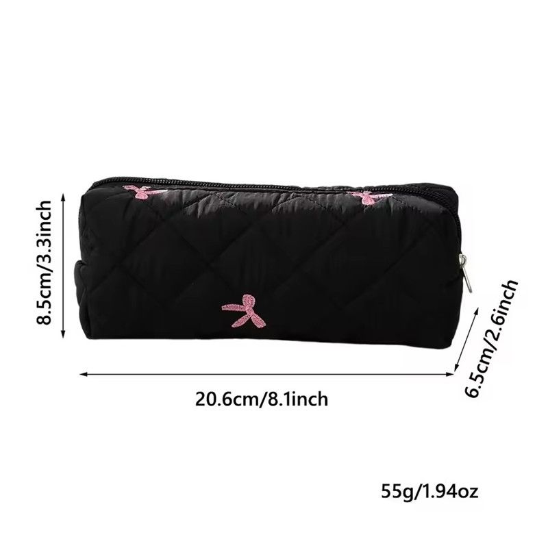 Cotton Quilted Bow Pencil Bags Floral INS Style Student Pen Pouch Large-Capacity Stationery Supplies