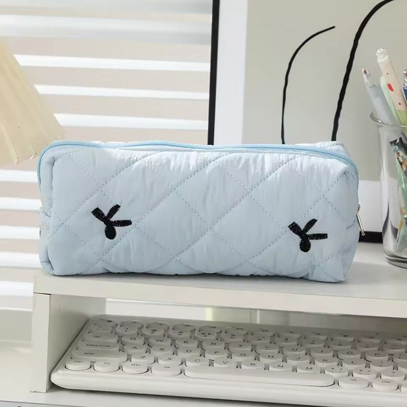 Cotton Quilted Bow Pencil Bags Floral INS Style Student Pen Pouch Large-Capacity Stationery Supplies