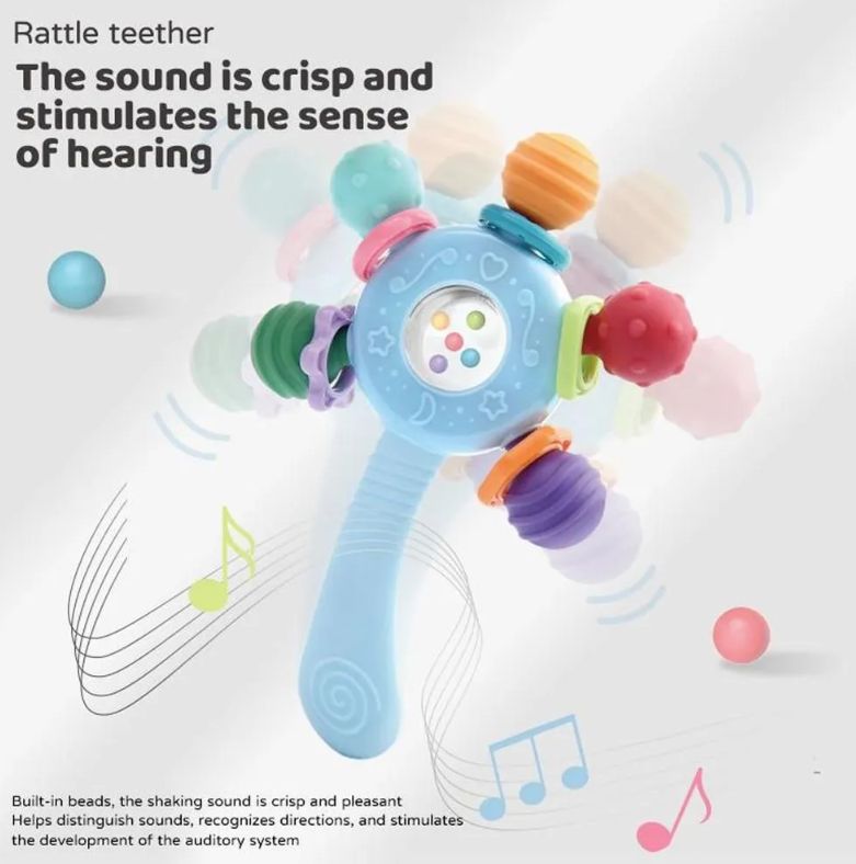 Silicone Teether Baby Toys 0 12 Months Rotating Rattle Ball Grasping Activity Baby Development Toy Baby Sensory Toys for Babies