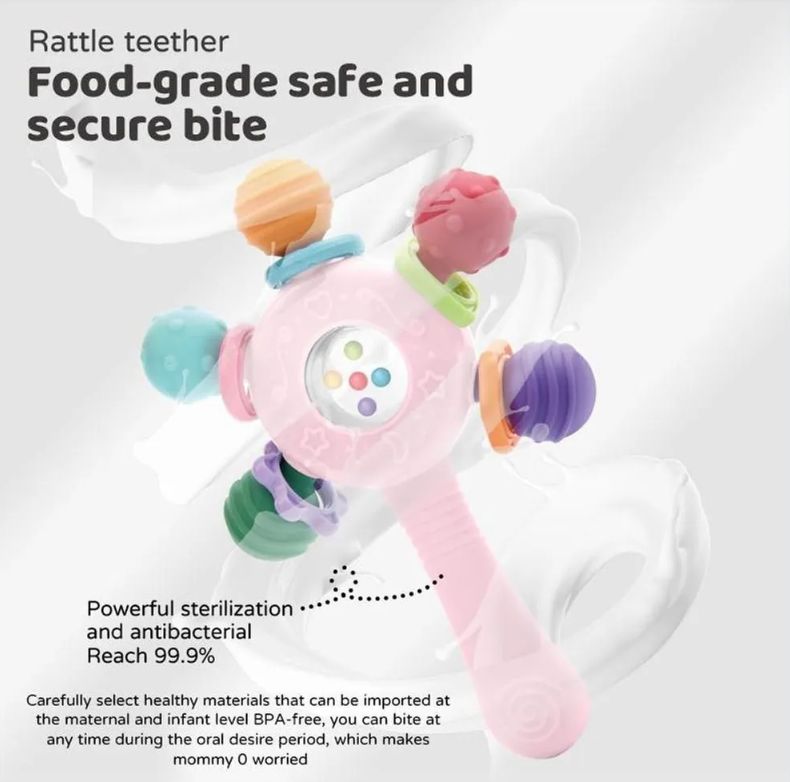 Silicone Teether Baby Toys 0 12 Months Rotating Rattle Ball Grasping Activity Baby Development Toy Baby Sensory Toys for Babies