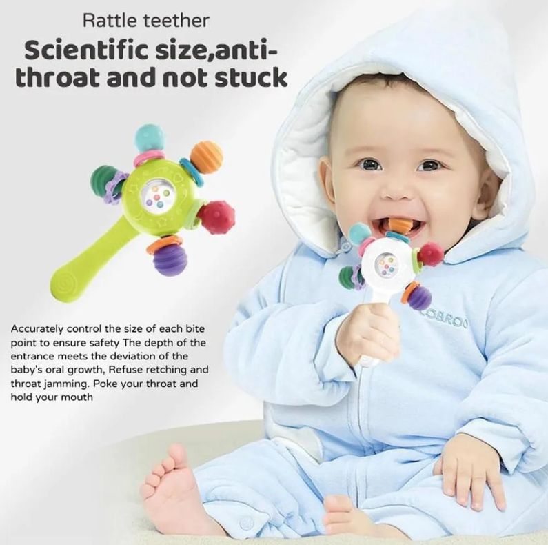 Silicone Teether Baby Toys 0 12 Months Rotating Rattle Ball Grasping Activity Baby Development Toy Baby Sensory Toys for Babies