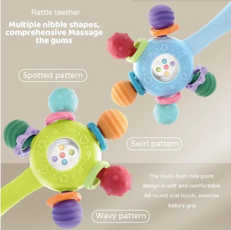 Silicone Teether Baby Toys 0 12 Months Rotating Rattle Ball Grasping Activity Baby Development Toy Baby Sensory Toys for Babies