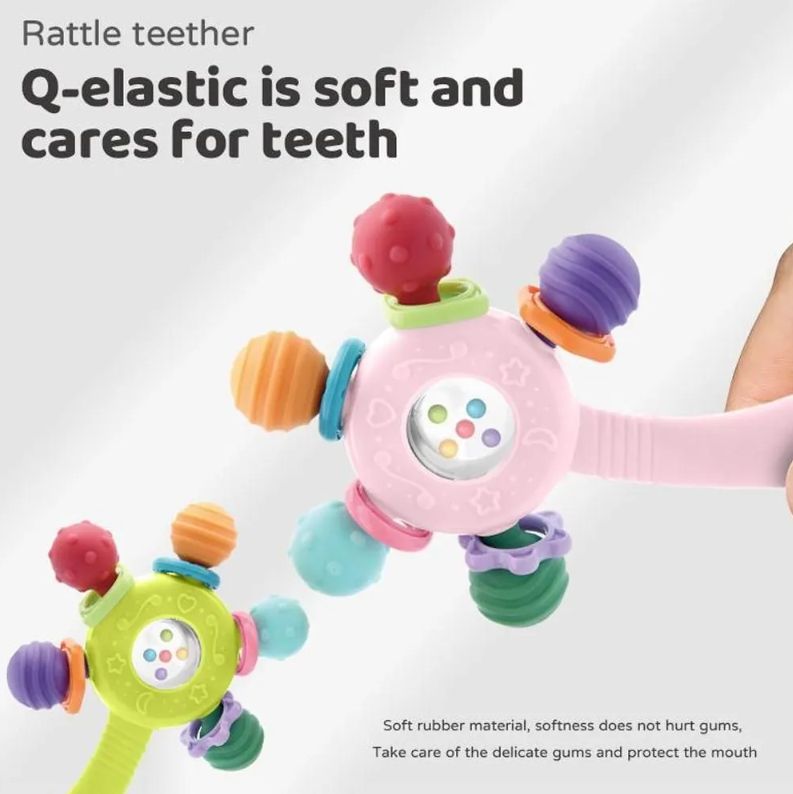 Silicone Teether Baby Toys 0 12 Months Rotating Rattle Ball Grasping Activity Baby Development Toy Baby Sensory Toys for Babies