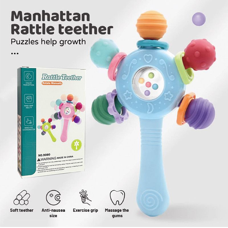 Silicone Teether Baby Toys 0 12 Months Rotating Rattle Ball Grasping Activity Baby Development Toy Baby Sensory Toys for Babies