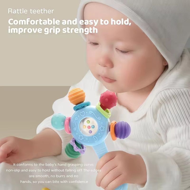 Silicone Teether Baby Toys 0 12 Months Rotating Rattle Ball Grasping Activity Baby Development Toy Baby Sensory Toys for Babies