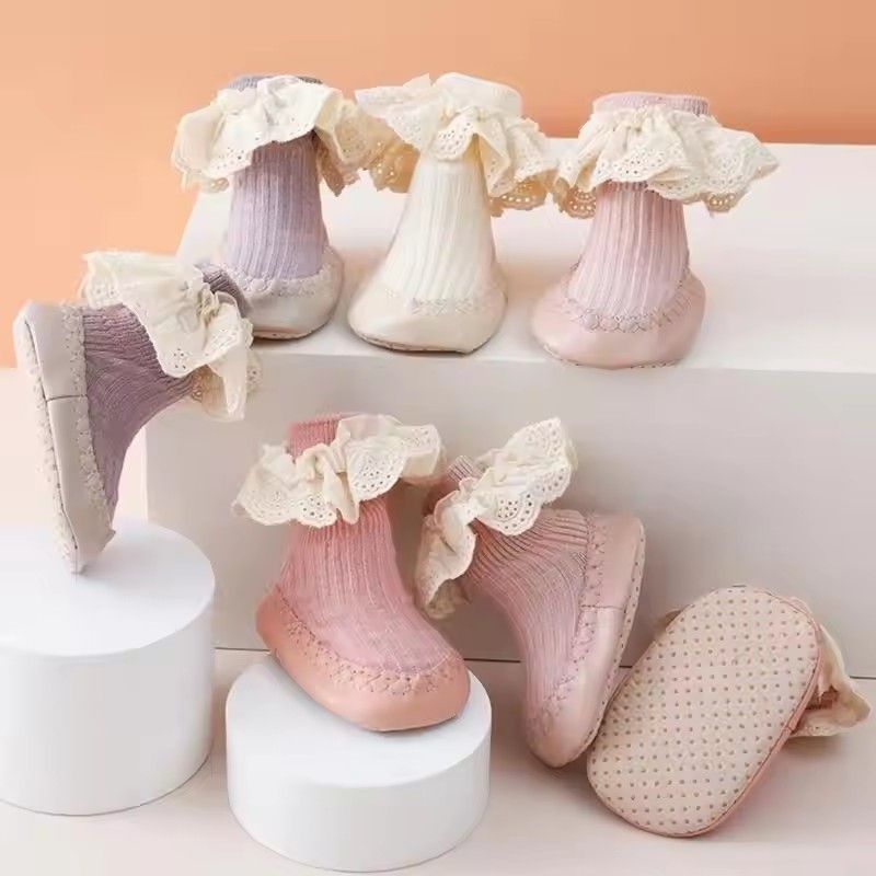 1 Pair  Autumn Winter Baby Girls Socks Newborn Baby Bowknot Socks Infant Baby Socks Anti Slip Soft Cotton Floor Sock Shoes