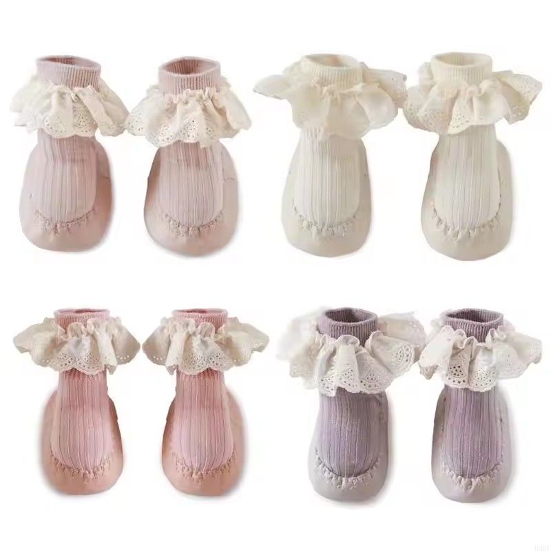 1 Pair  Autumn Winter Baby Girls Socks Newborn Baby Bowknot Socks Infant Baby Socks Anti Slip Soft Cotton Floor Sock Shoes