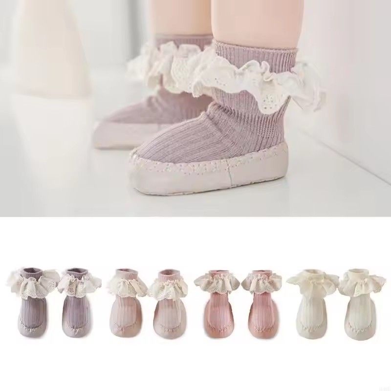 1 Pair  Autumn Winter Baby Girls Socks Newborn Baby Bowknot Socks Infant Baby Socks Anti Slip Soft Cotton Floor Sock Shoes
