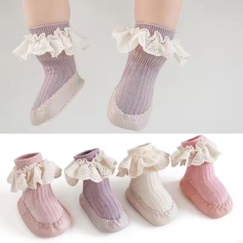 1 Pair  Autumn Winter Baby Girls Socks Newborn Baby Bowknot Socks Infant Baby Socks Anti Slip Soft Cotton Floor Sock Shoes